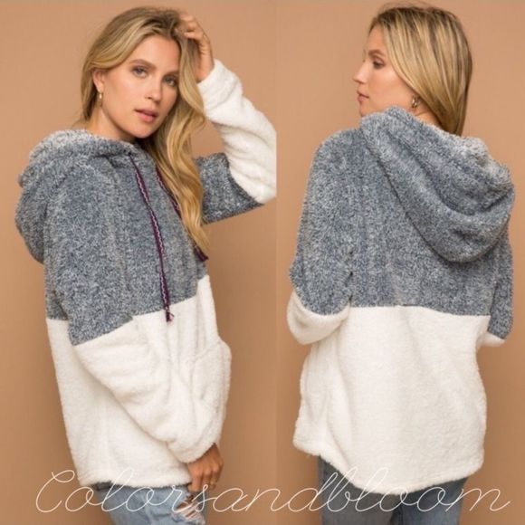 Color block Faux Fur Hoodie - Picture 4 of 5